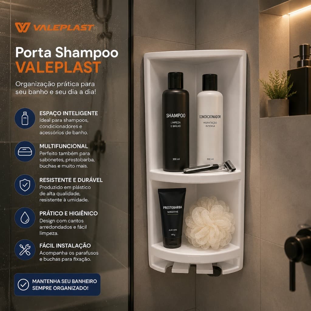Porta Shampoo Cantoneira Banheiro Plástico Canto Porta Sabonete Prateleira com Parafusos e Buchas