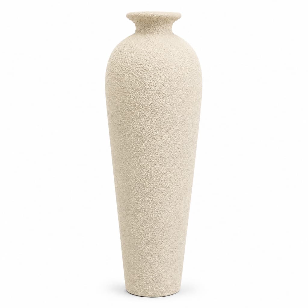 Vaso Garrafa Decorativo Grande 62cm Cerâmica Off White Textura Areia Sala Moderna Premium