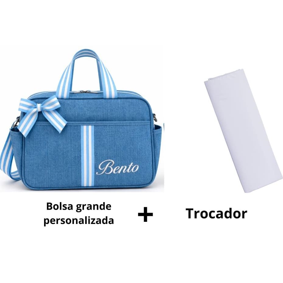Bolsa Maternidade Grande Personalizada com Nome Bordado + Trocador Impermeável para Bebê