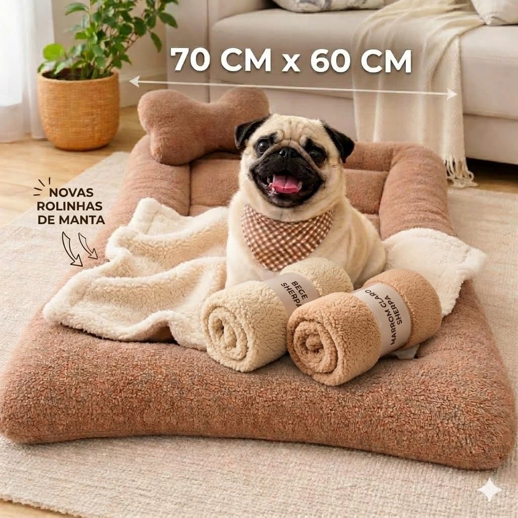 CAMA PET TAMANHO G  70X50  PARA CAES E GATOS ULTRA MACIA ACOMPANHA MANTA PET E OSSO PET