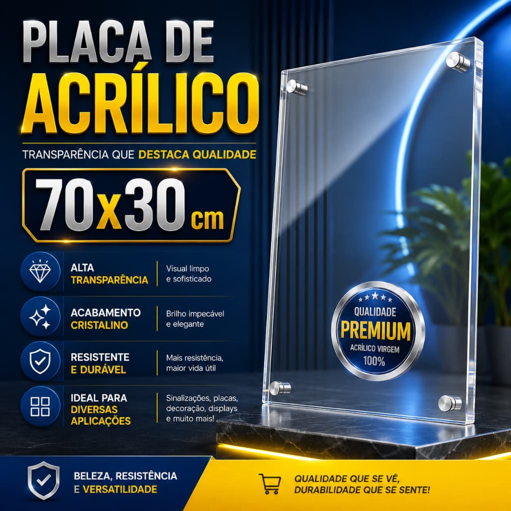 Chapa Acrílica Transparente Cast 2mm 70x30cm Alta Transparência