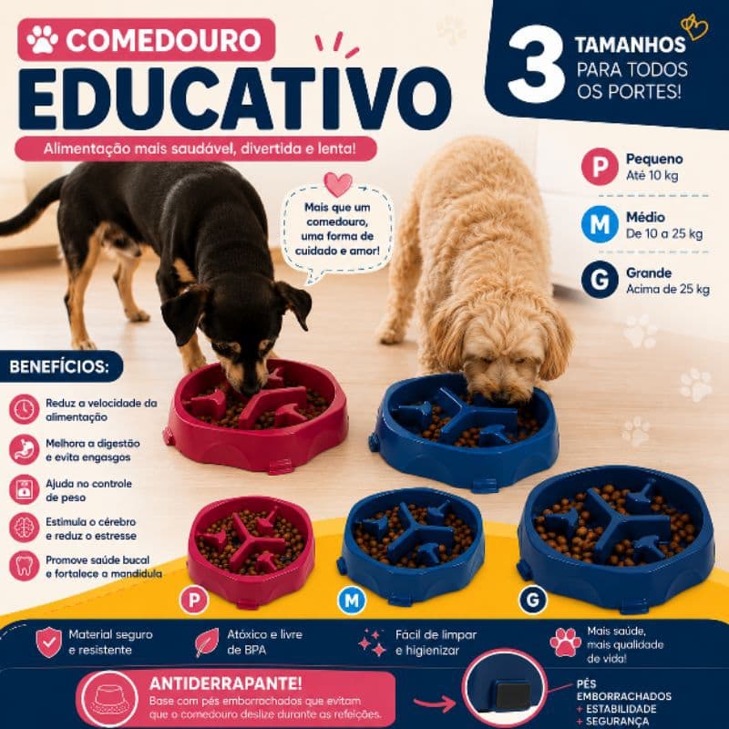 Comedouro Educativo Lento Para Cachorro Evita Engasgo Ansiedade e Gula