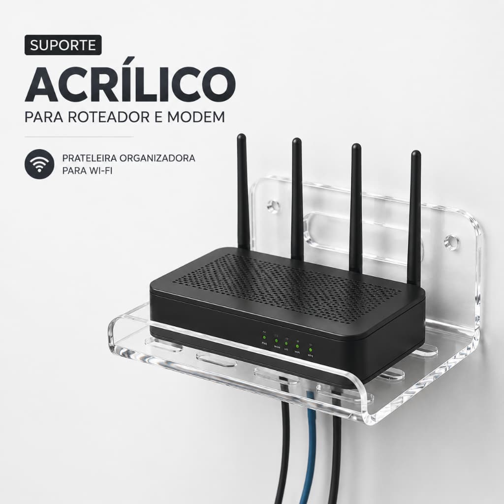Prateleira Acrílica para Roteador Modem Tv Box Wi-Fi Organizador Parede