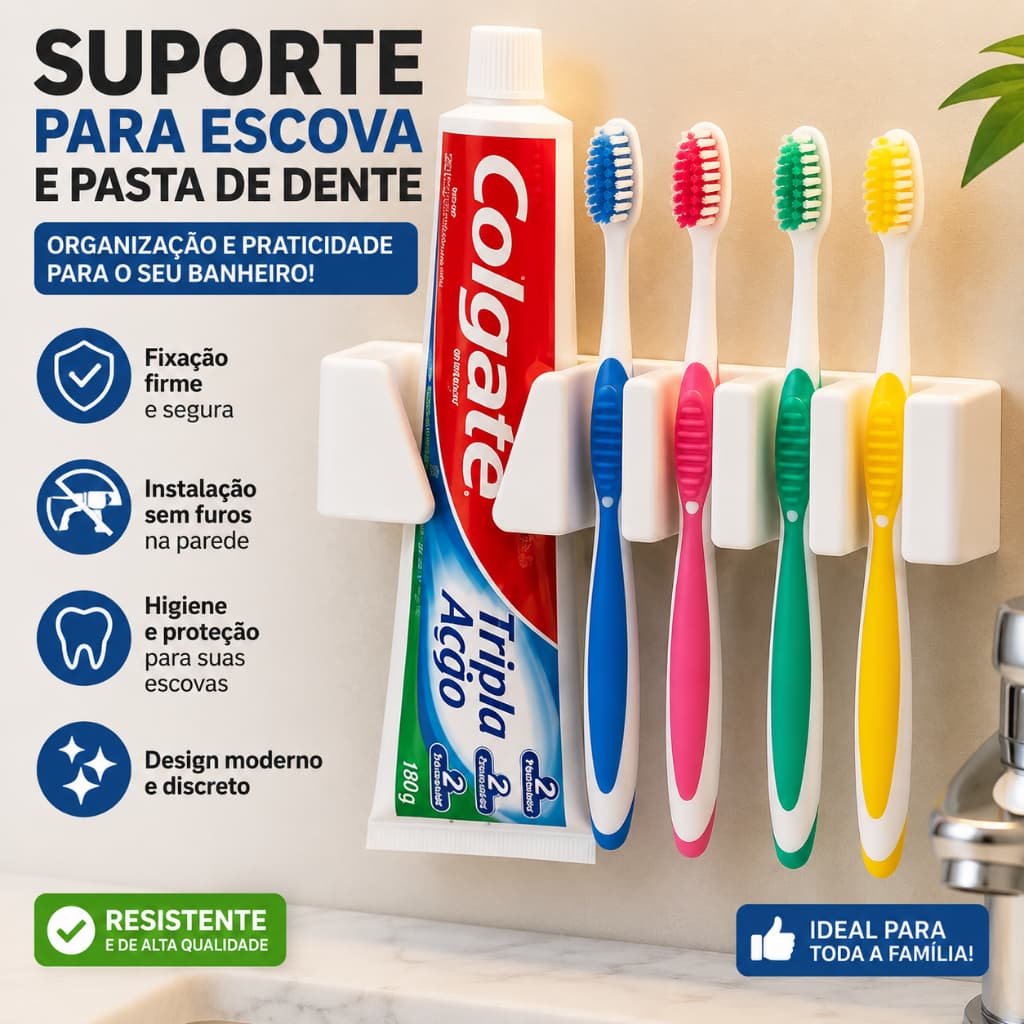 Porta Escova e Pasta Organizador de Parede Suporte de Escova de Dente e Pasta Dupla Face Forte