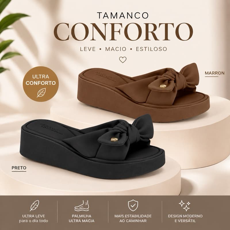 Chinelo Tamanco Modare Ultraconforto Feminina Luxo Anabela Coleção Tendência Top Laço