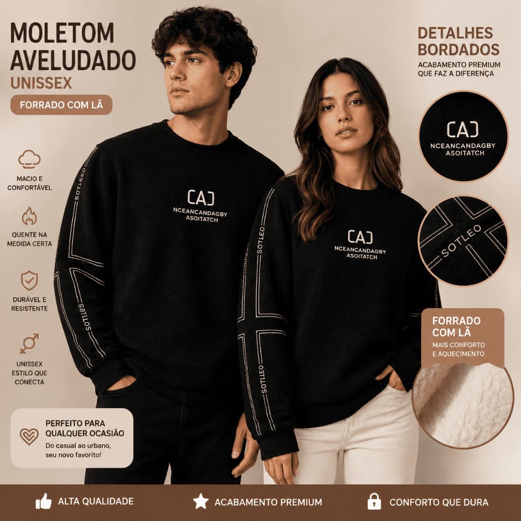 Moletom Unissex Peluciado Flanelado Forrado com Lã Masculino Feminino Meia Estação Quentinho Premium