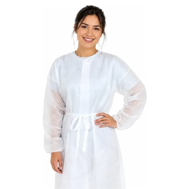 Avental Descartável TNT Gramatura 20 Jaleco 100 Unidades Capote G20 Manga Longa - Branco