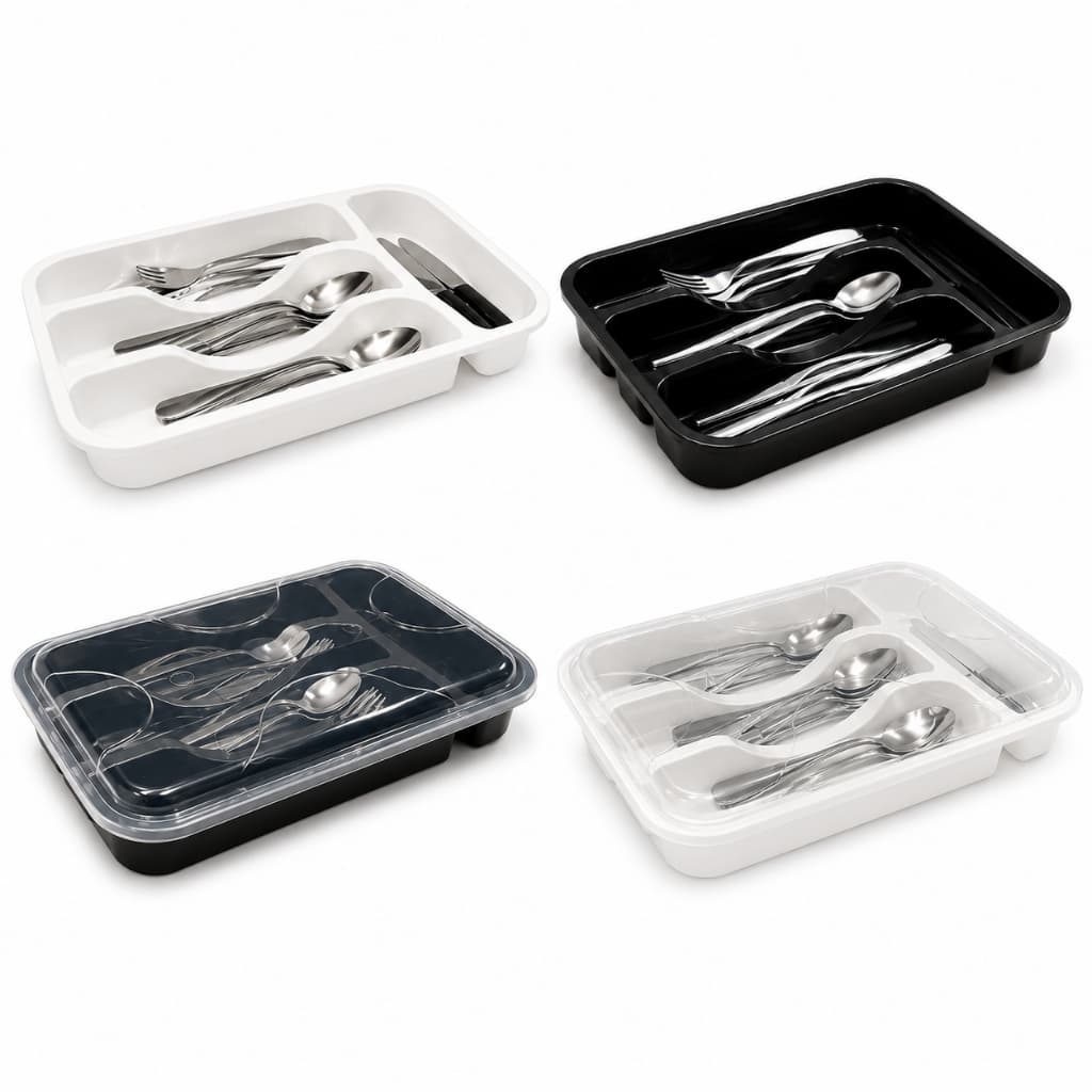 Porta Talher Organizador de Gaveta 4 Divisórias com ou sem Tampa Resistente Para Cozinha Casa Multiuso