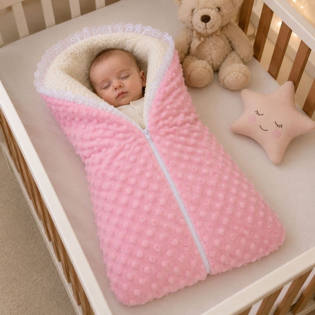 Saco de Dormir Para Bebe Sherpa Pipoquinha Quentinho Macio com Babado em Laise Enxoval Menino Manina
