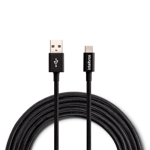Cabo USB Tipo C 1,5m Nylon Preto Intelbras EUAC 15 NP Turbo Smartphones Computadores Dispositivos