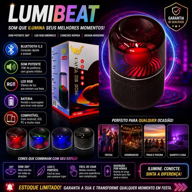 Caixa de som Bluetooth com led LumiBeat™