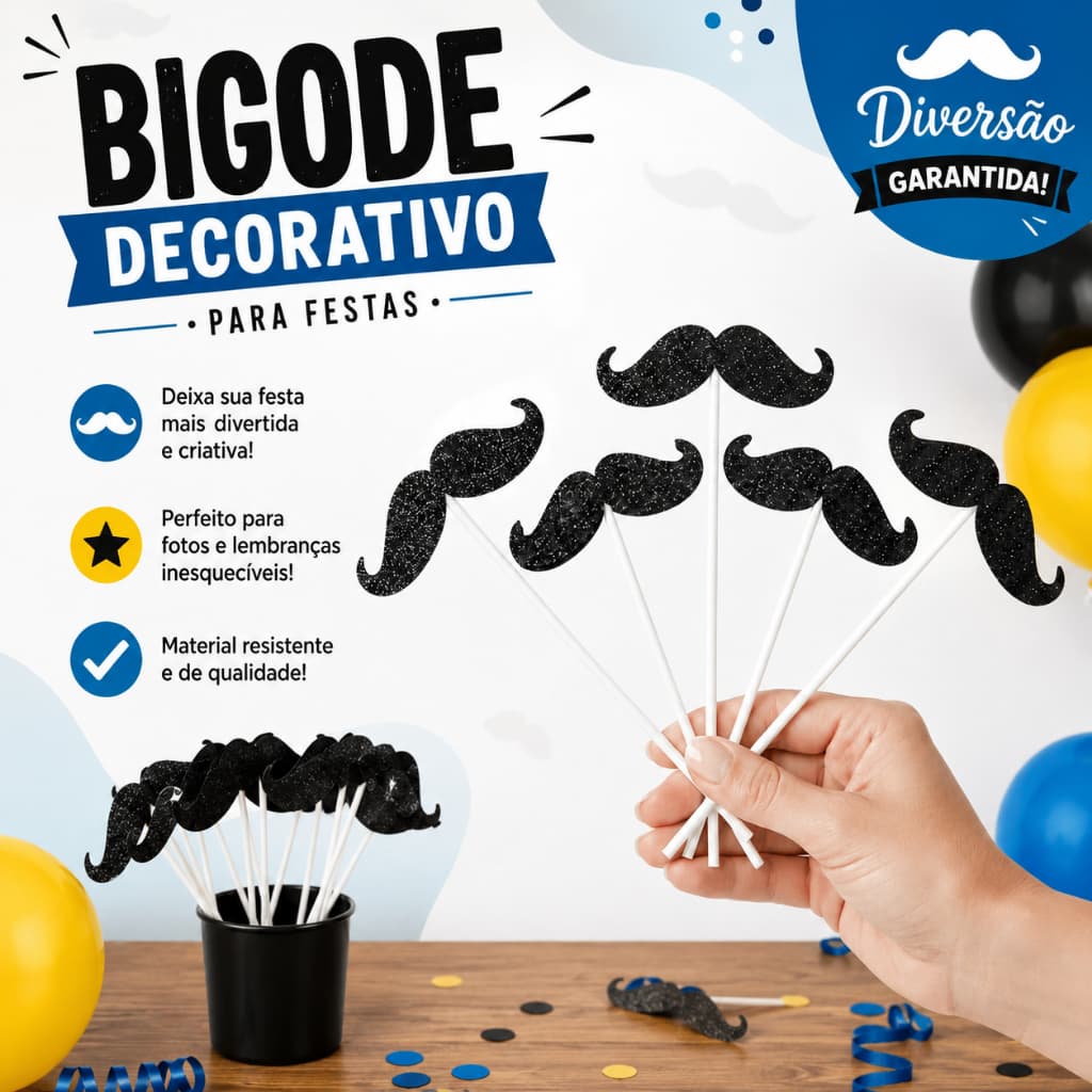Kit 10 Palitos Bigode Resistentes Especial Dia Dos Pais Divertidos Para Fotos Decoração Festas Infantis e Adultos