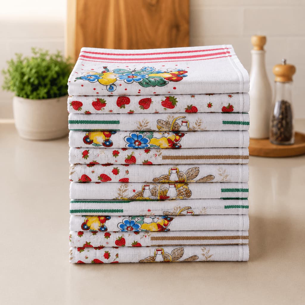 Kit 12 Panos de Prato Estampados 100% Algodão 45x70 Atoalhado Grosso Toalha Copa Premium