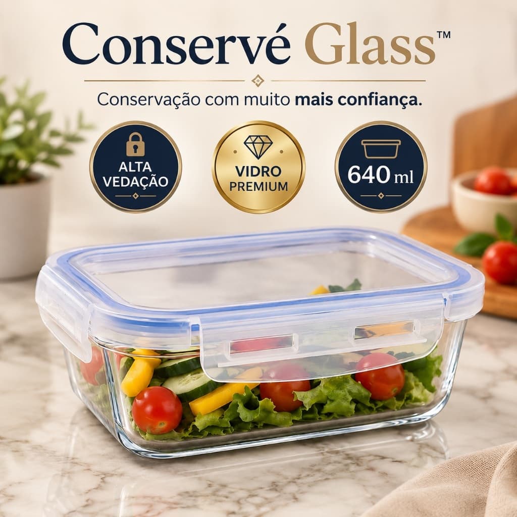 Pote Hermético de Vidro 640ml  Tampa com Alta Vedação Marmita para Alimentos Conservé Glass™
