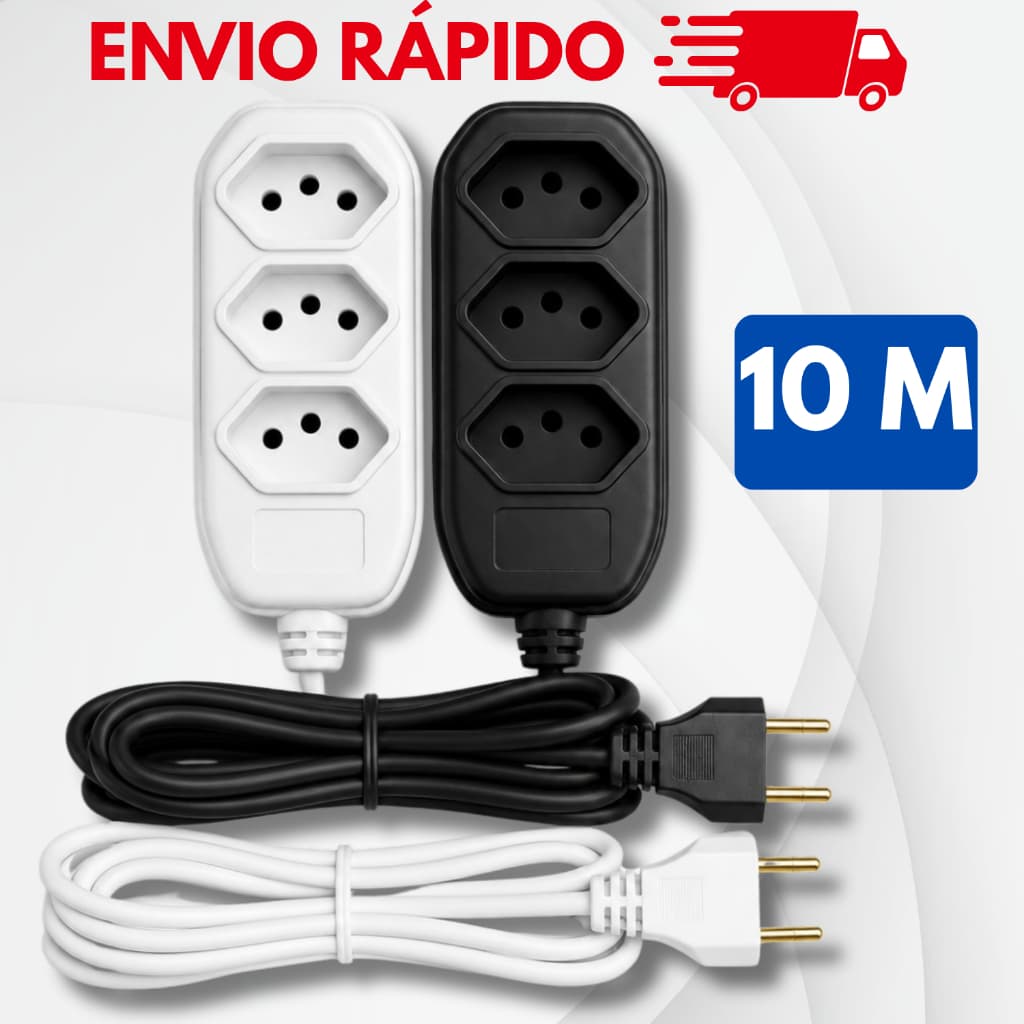 Extensão elétrica de 10 metros bivolt 110v/220v preta 3 pinos 10A padrão brasileiro