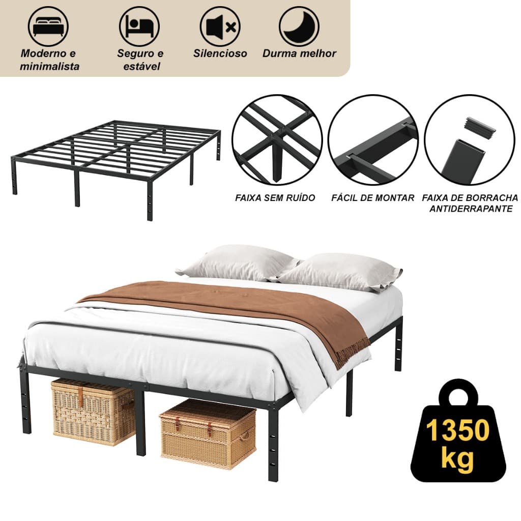 🔥188x138x35cm🔥Estrado de Metal para Cama solteiro Casal Suporte Colchão Cama Box Fácil Montar Ripas Aço Suporta 1000kg