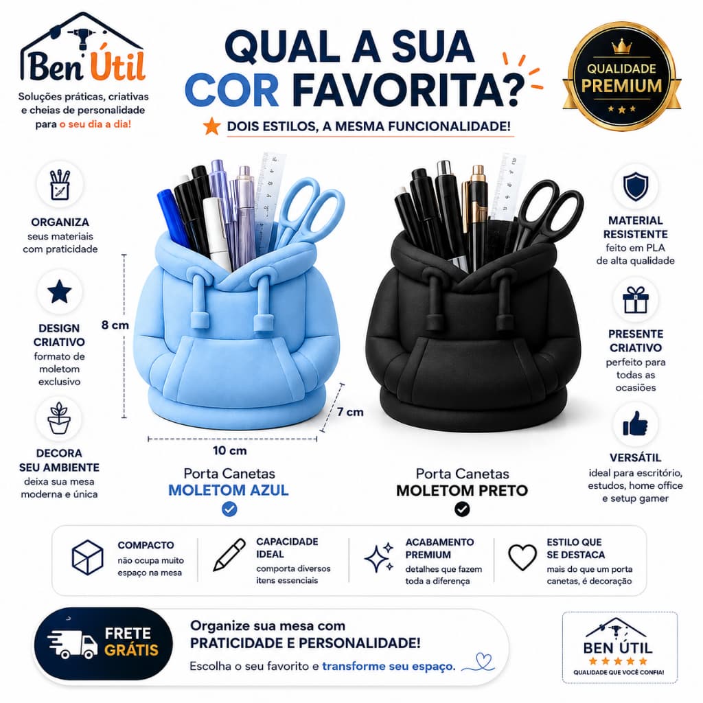 Porta Canetas Moletom 3D Organizador de Mesa Decorativo Porta Lápis para Escritório Home Office Estudos e Setup Game