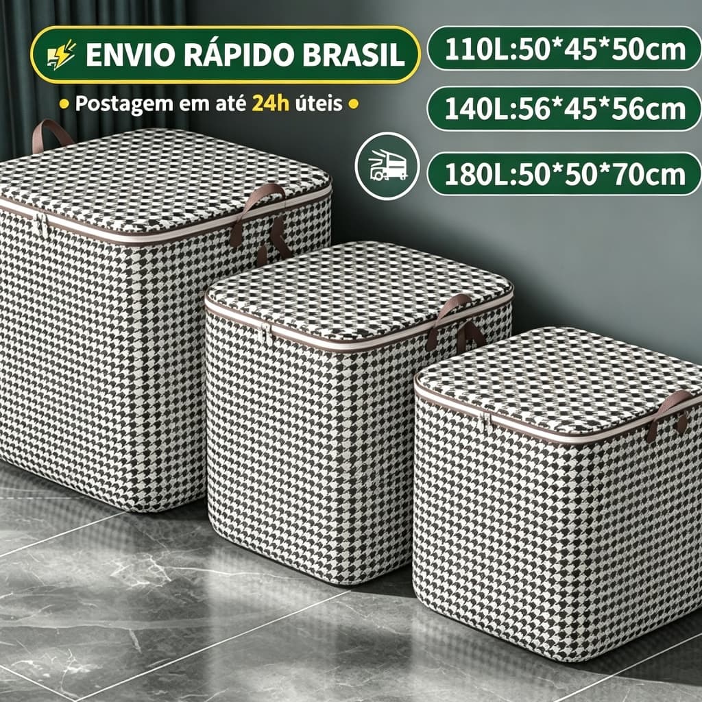 110L/140L/180L Caixa Organizadora | Armazenamento Grande Capacidade para Roupas e Edredons