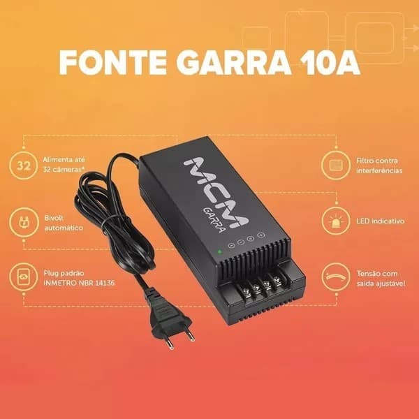 Fonte Cftv 10A Garra Com Ajjuste Tensão Mcm Oferta