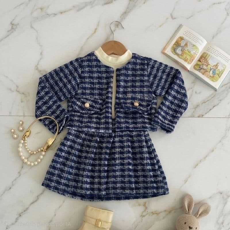 Conjunto Tweed Luxo Infantil Menina Casaco e Saia Xadrez Blogueirinha Frio Inverno