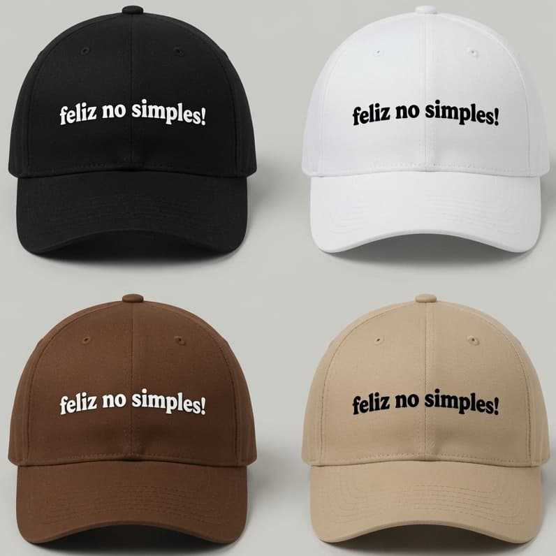 Boné Feliz No Simples Modelo Dad hat Boné Premium Unissex Meme Resenha Hashtag Musica Funk