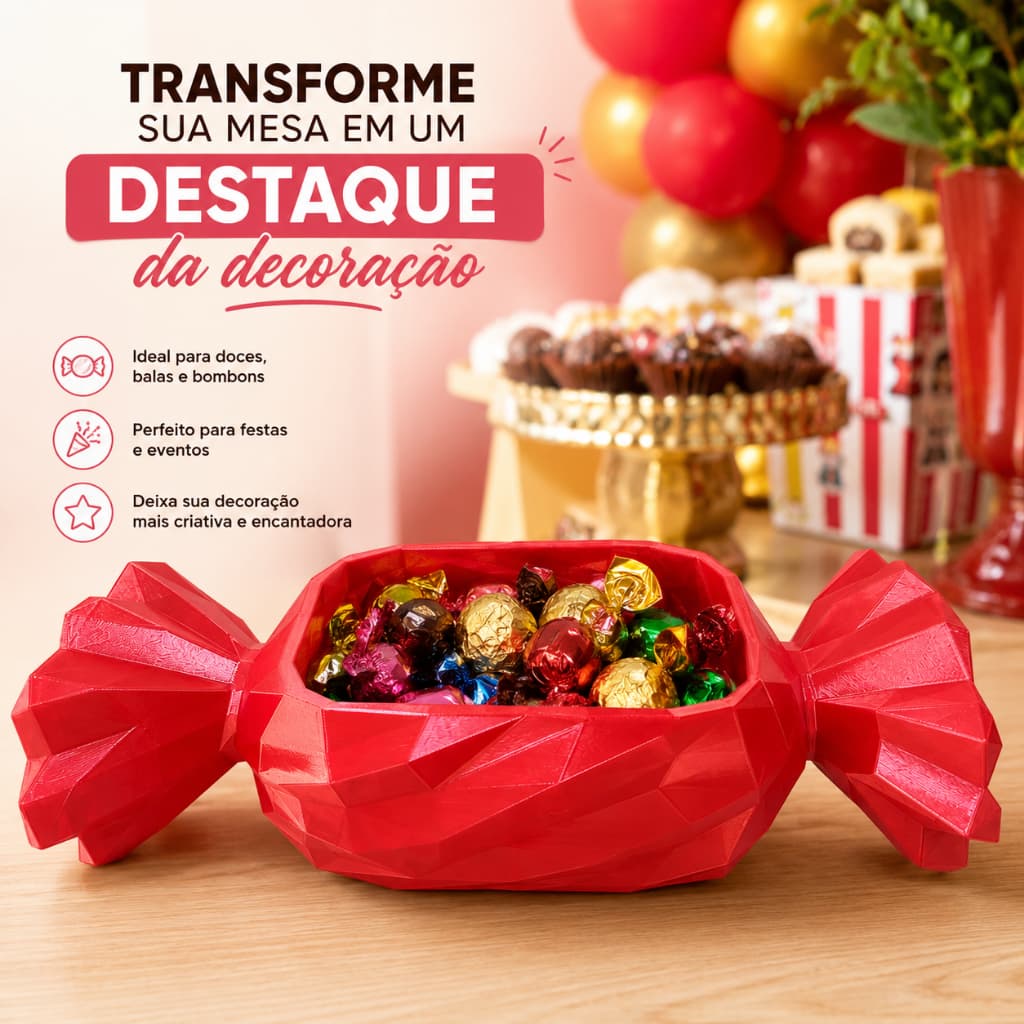 Porta Doces Bala Decorativa Grande 25cm Centro De Mesa Festa Candy Bar Decoração Infantil Baleira Porta Joias Elegante