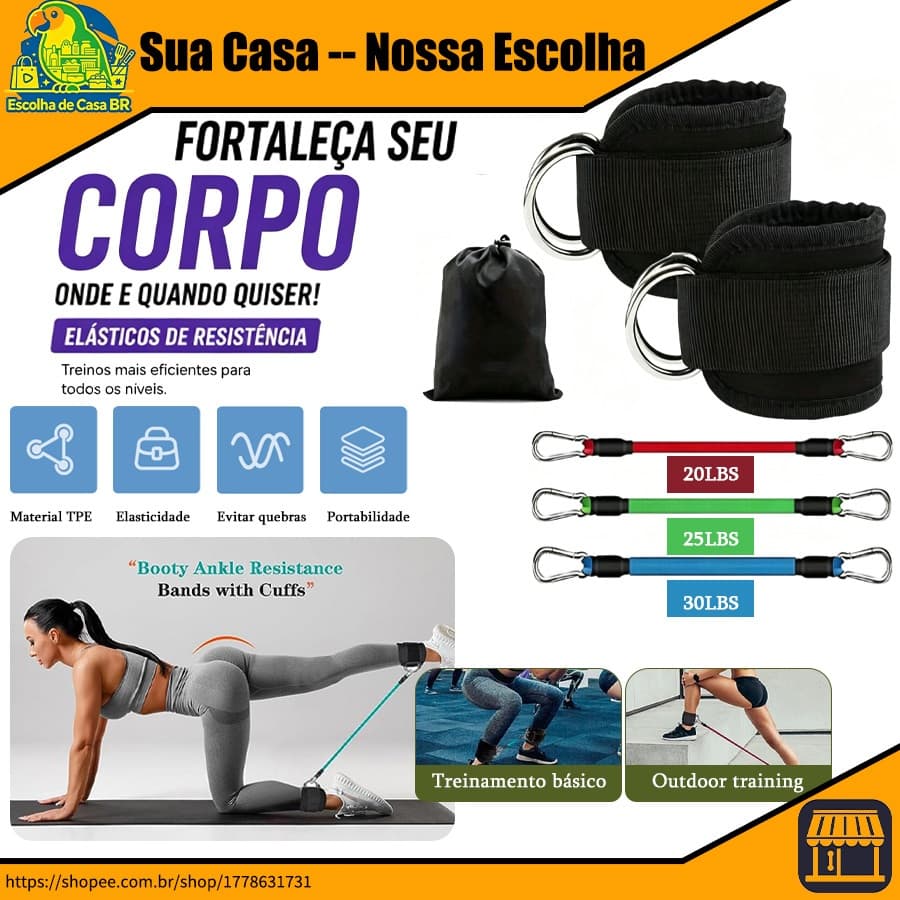 Treinador de Tornozelo com 2 Bolsas para Fortalecer Pernas e Glúteos - Alça de Perna com Gancho para Torre de Musculação