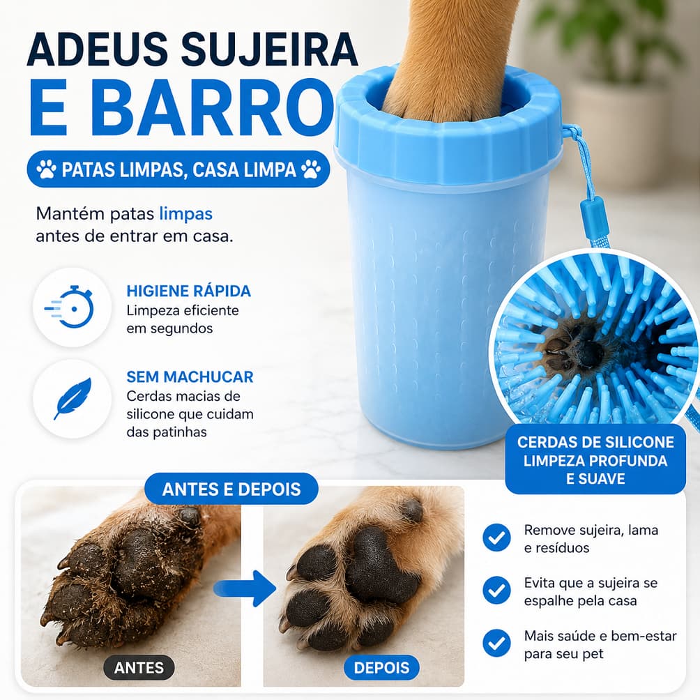 Copo Limpador de Patas para Cachorro com Cerdas de Silicone Portátil Remove Lama e Sujeira