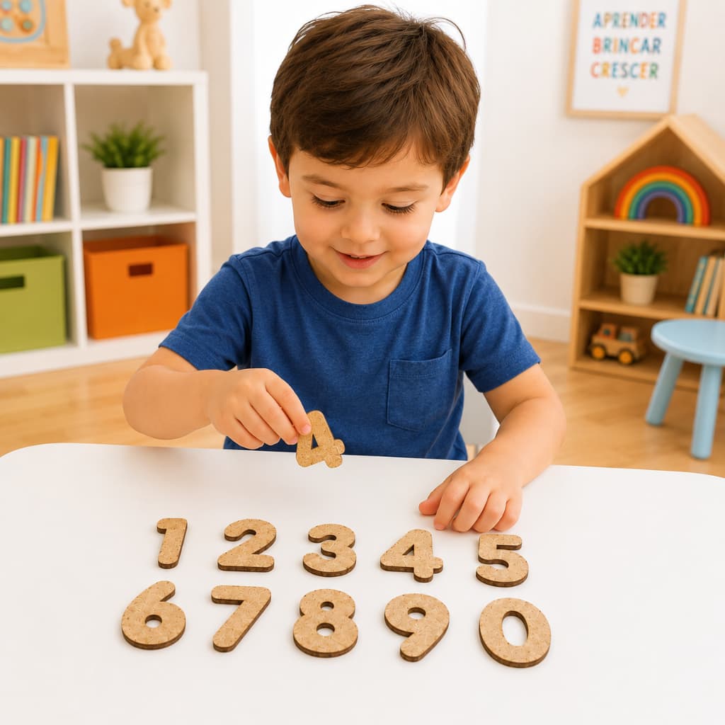 Kit 80 Números Madeira 7cm Brinquedo Educativo Matemática Pedagógico Infantil TEA Escolar Alfabetização Numerais