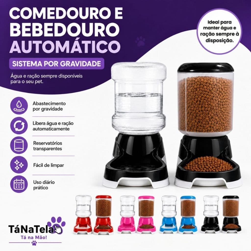 Kit Comedouro Bebedouro Automático 1kg 2L Cães Gatos Ração Água