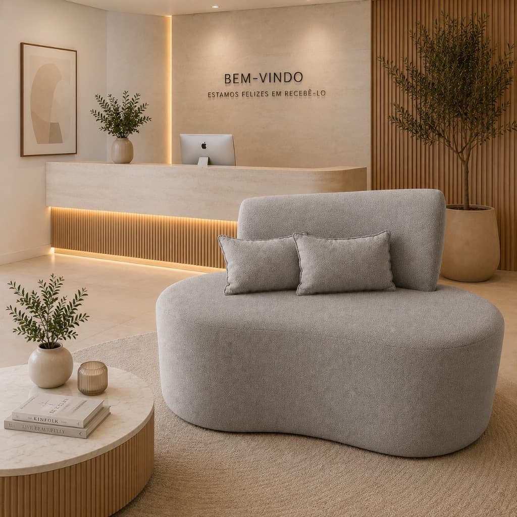 Sofa Namoradeira OrganicoTecido Boucle Para Salão de Beleza Quarto Closet Recepção Visammer