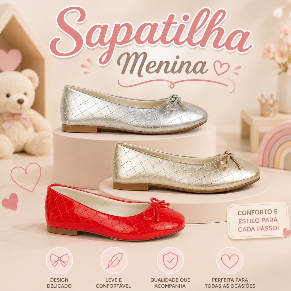 Sapatilha Infantil Meninas Boneca Confortável Feminina Clássica Blogueirinha