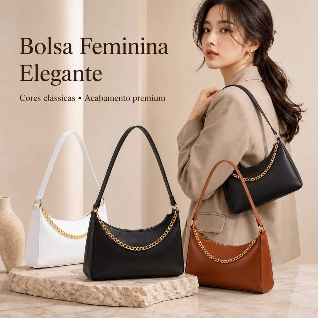 Bolsa Feminina Bagueta De Ombro Elegante Varias Cores Bolsa Modinha
