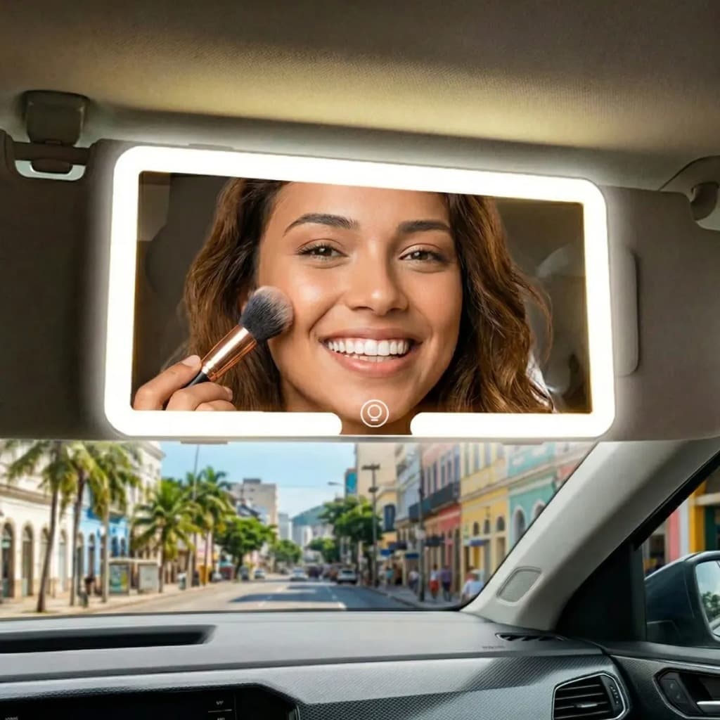 ESPELHO PARA QUEBRA SOL COM LED TOQUE LUZ PARA MAQUIAGEM PORTÁTIL PARA CARRO 24X12CM USB