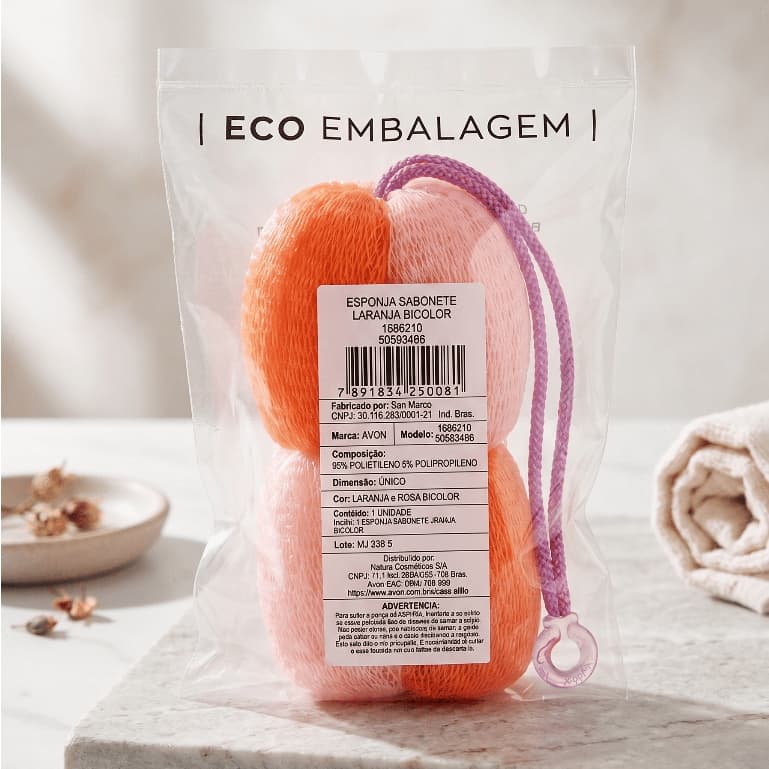 Esponja de Banho Bicolor Laranja Avon Dupla Face Macia e Esfoliante Original