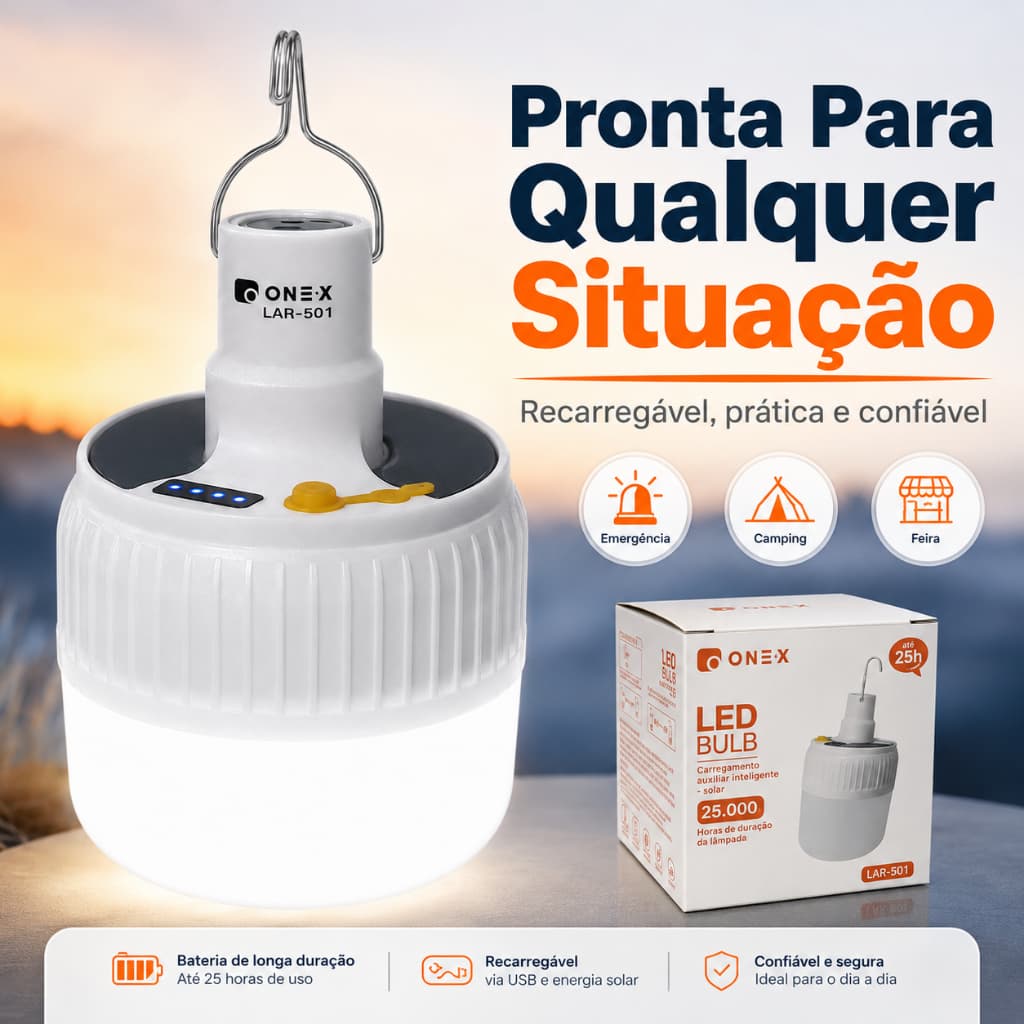 Luz Solar LED Portátil Com Carregamento USB Econômica Para Camping e Falta de Energia
