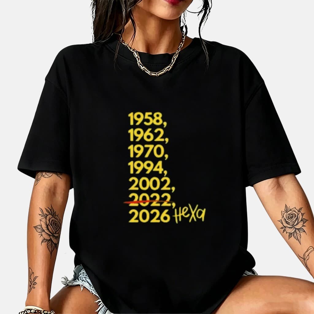 Camiseta Feminina Oversized 100% Algodão Estampa Futebol Hexa Brasil 1958 1962 1970 1994 2002 2022 2026 Copa do Mundo