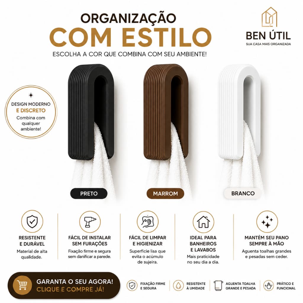 Suporte de Toalha e Pano de Prato com Adesivo Porta Toalha de Parede Sem Furos para Cozinha e Banheiro pratico