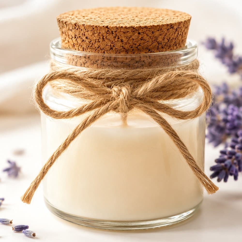 Mini Vela Aromática Artesanal com Tampa de Rolha e Laço de Cordão - Lembrancinha 40g