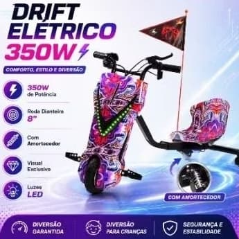 Triciclo elétrico de drift de 8 polegadas crianças e adultos com Bluetooth potência máxima de 400 W