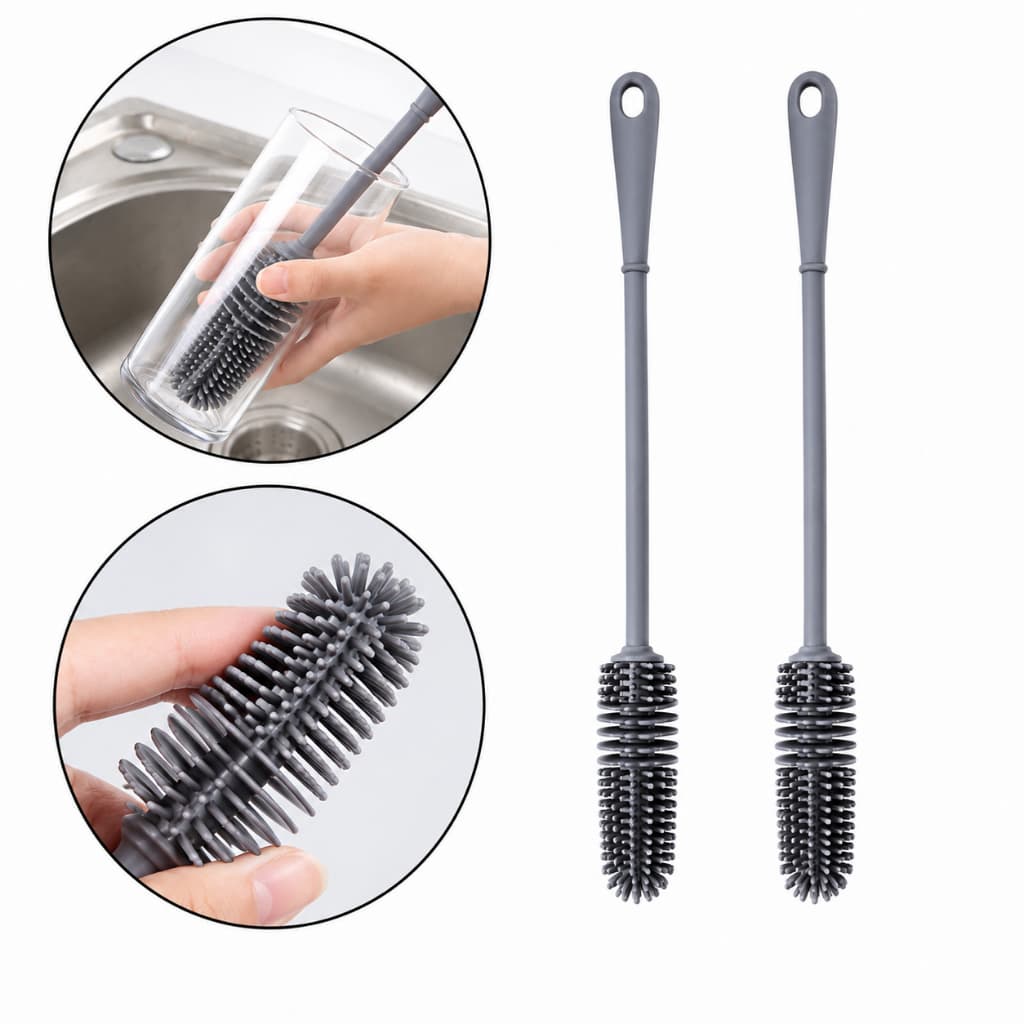 Escova de Silicone Flexível Lava Mamadeira Garrafa Copo Taça - Limpeza Profunda Sem Risco Anti Bactéria