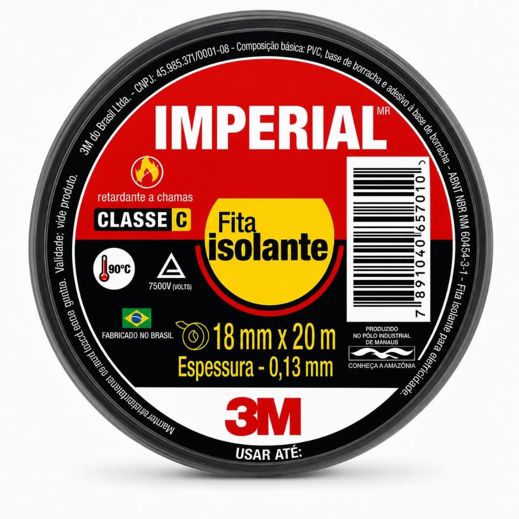 Fita Isolante Imperial 3M 18mm x 20m Classe C Preta Alta Qualidade