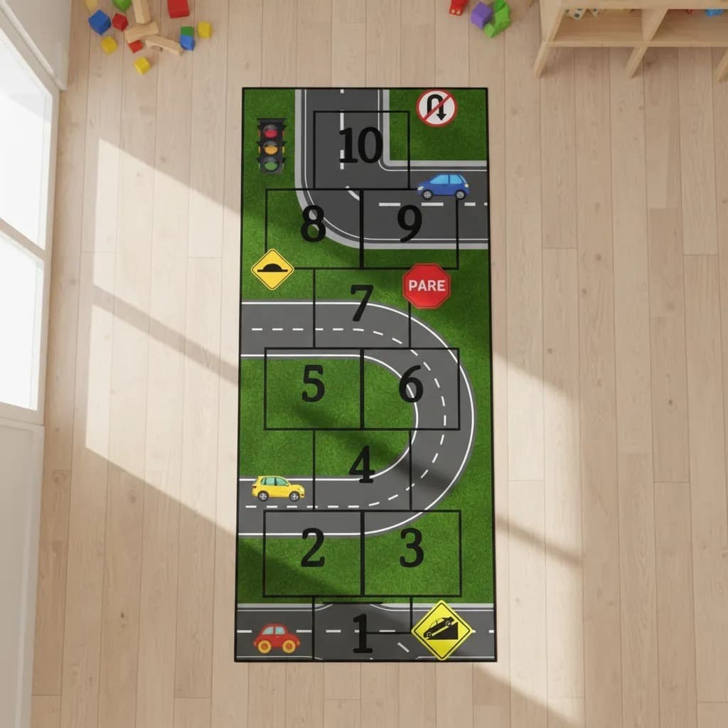 Adesivo de Chao Infantil Amarelinha Semaforo Transito Rua Educativo 200x70cm Grande Quarto Menino