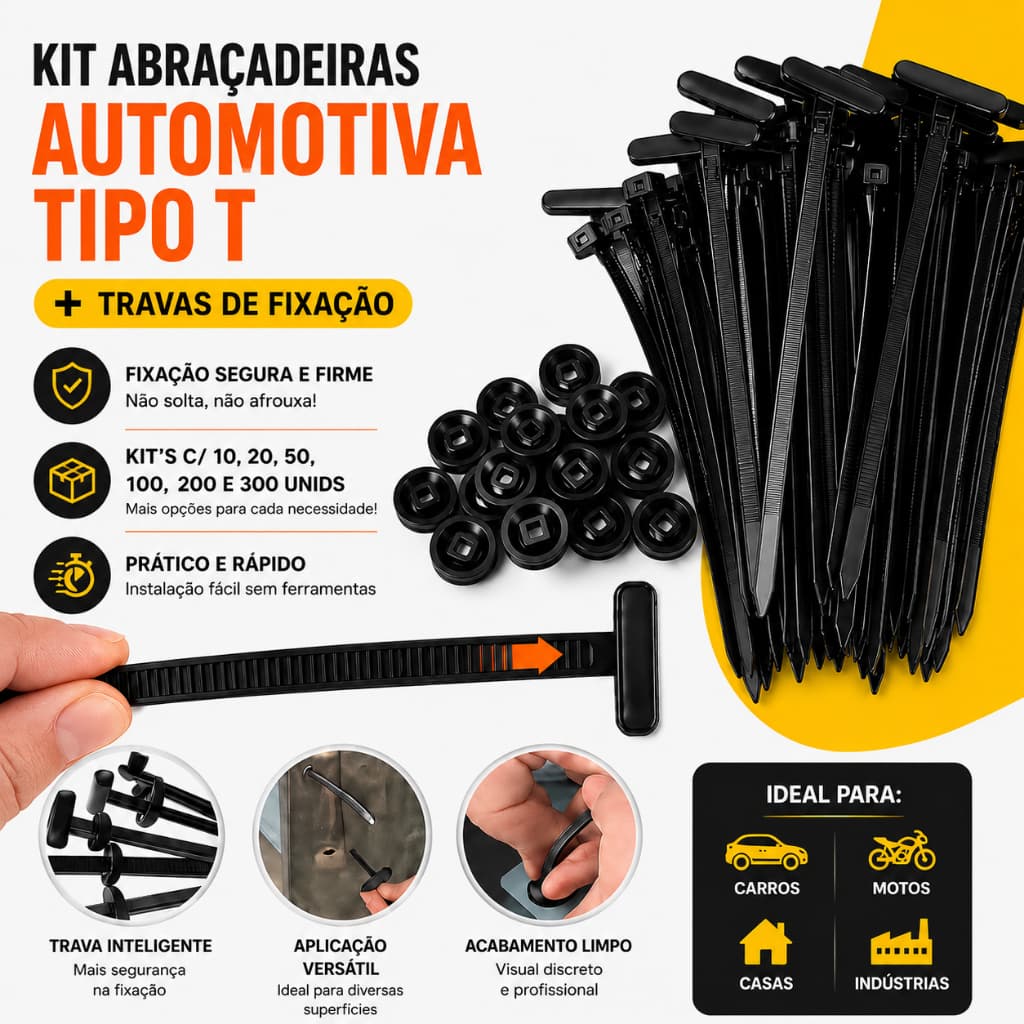 Abraçadeira Universal Presilha/Fixador p/ Para-choque>Para-lama Carro e Moto Kit 10/20/50/100/200/200 unid.