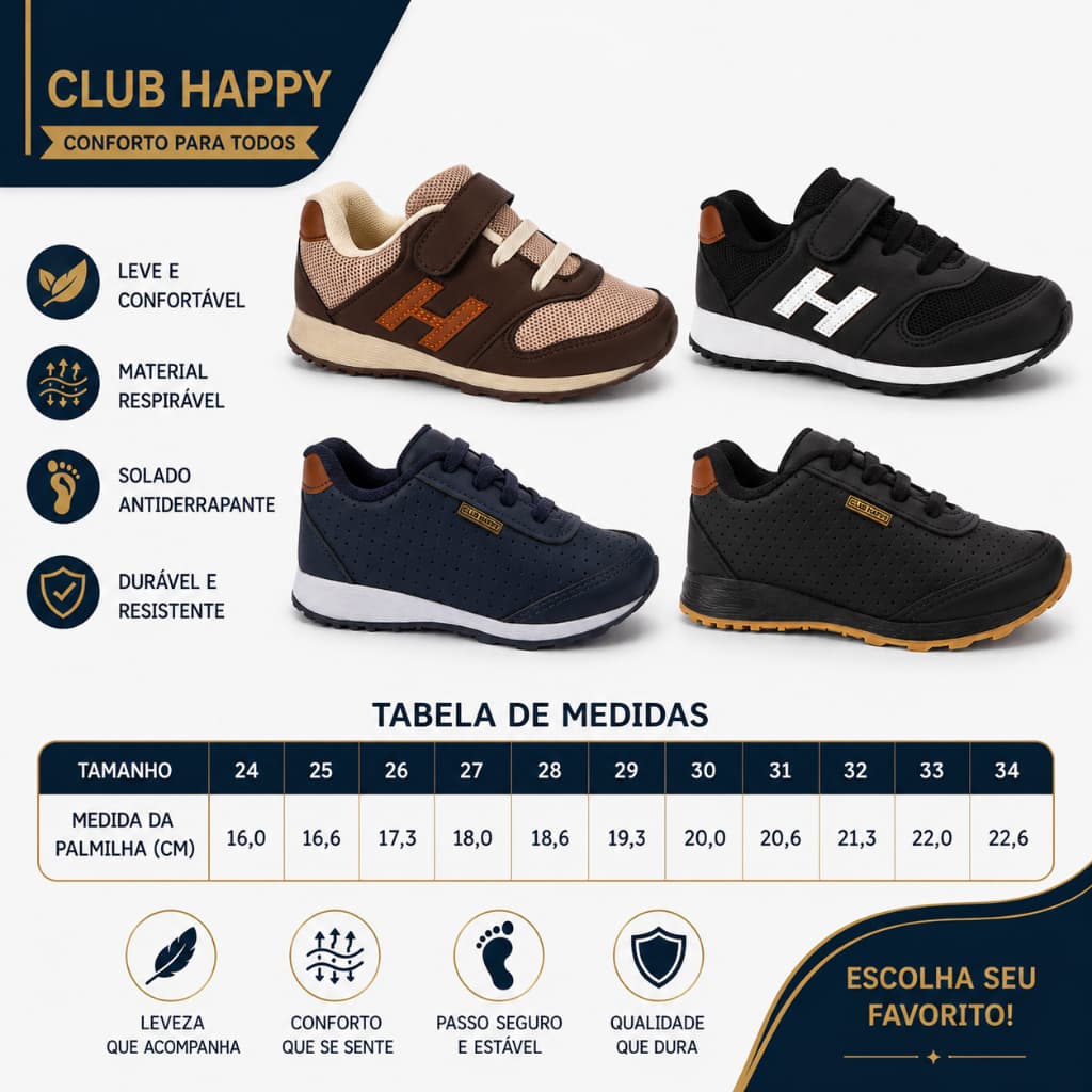 Tênis infantil Masculino Menino Confortável Volta As Aulas Club Happy