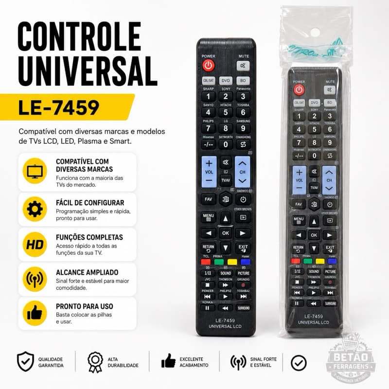 Controle Remoto Universal para TV LED e LCD - Compatível com Várias Marcas