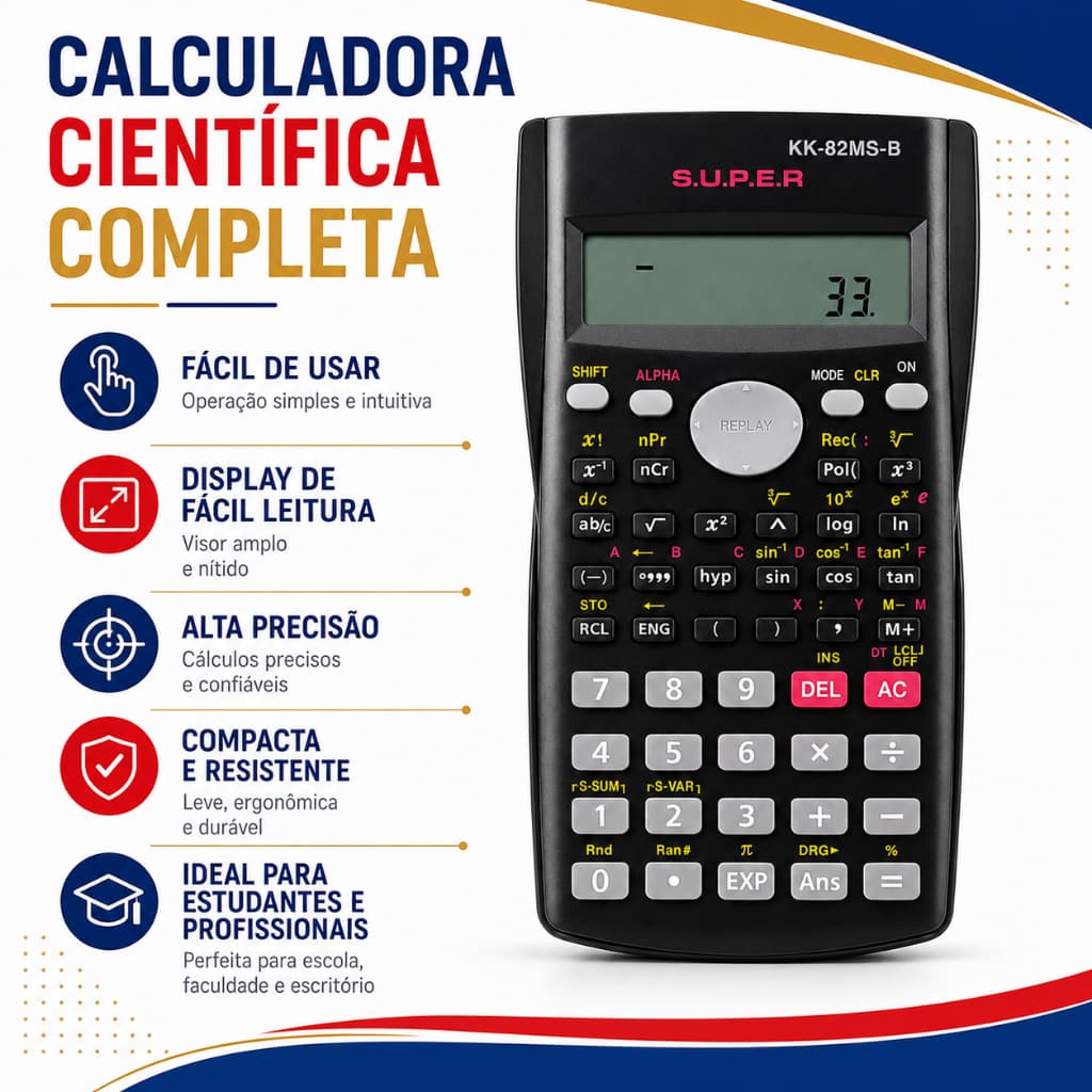 Calculadora Científica 240 Funções 82MS 2 Linhas Display LCD Financeira Escolar Faculdade Profissional