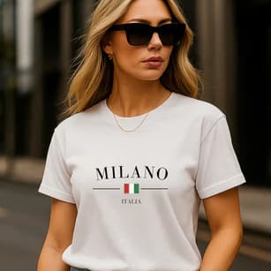 Camiseta Feminina T-shirt Estampada Milano Itália - Algodão Premium Fio 30.1 -Casual Básica Estilosa