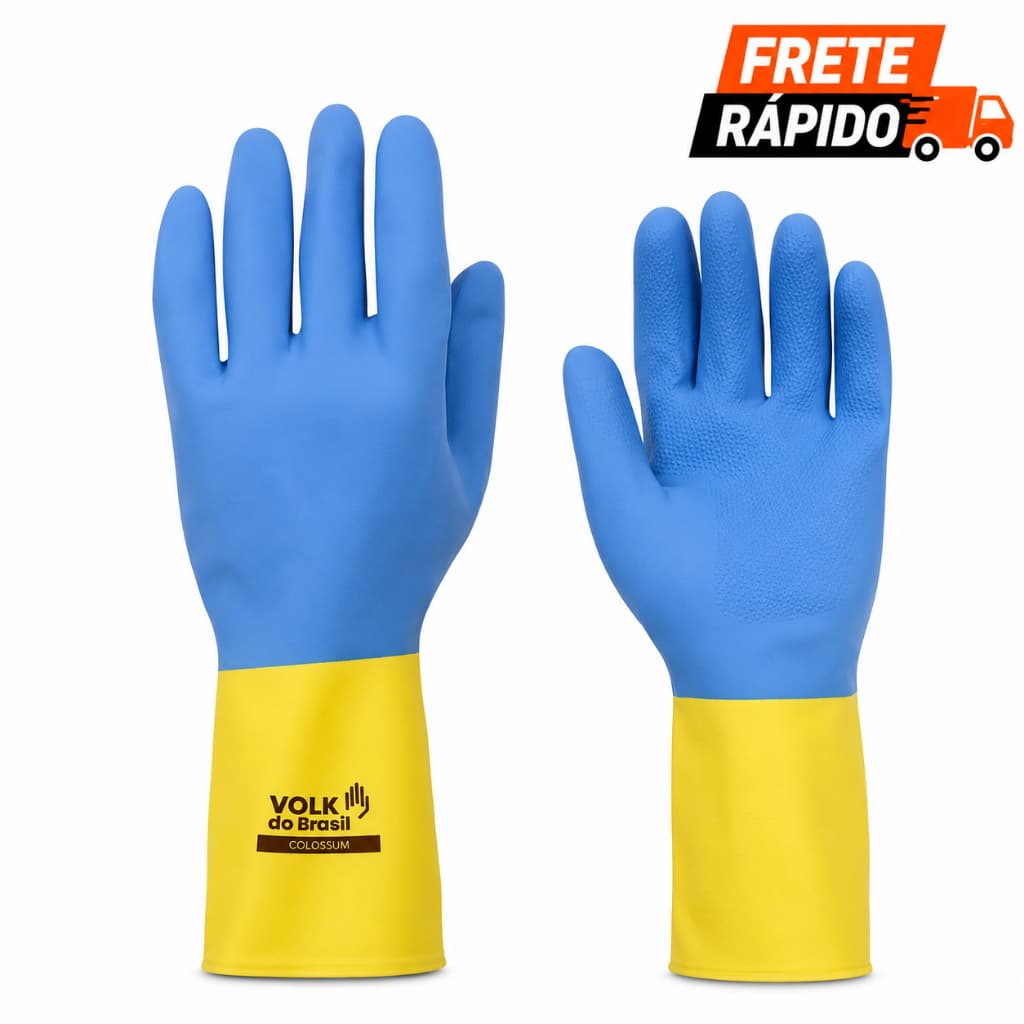 Luva Látex Neoprene Bicolor Reforçada Proteção Química Limpeza Doméstica Antiderrapante CA 37900