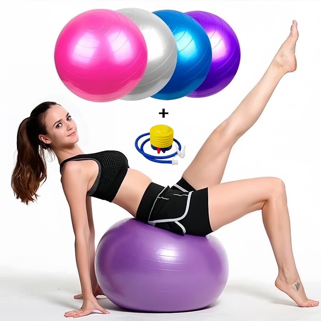 KIT Bola De Ginastica Pilates Suíça 55/65cm Para Exercícios Alongamento Yoga Fitness Até 200kg